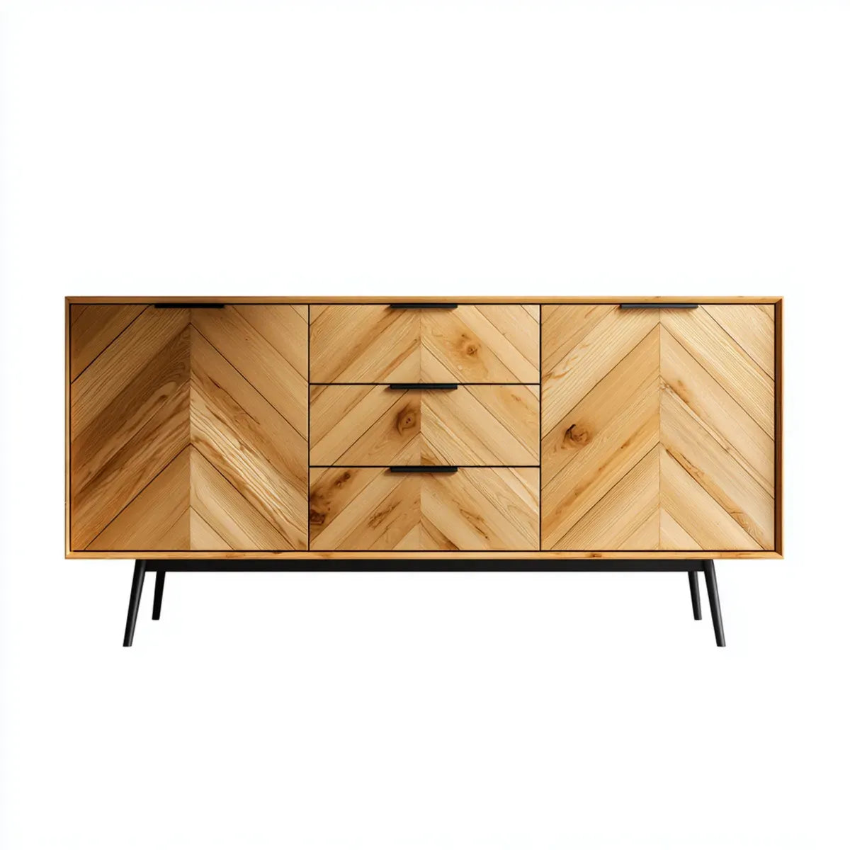 Credenza soggiorno 160 x 40 x 80 cm in legno massello di pino naturale rettangolare con 2 ante e 3 cassetti