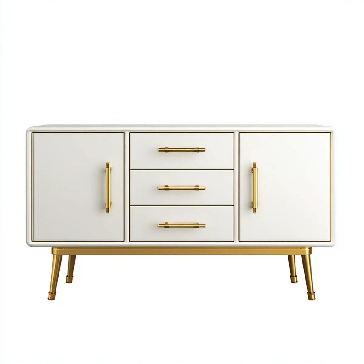 Credenza da sala da pranzo bianco e oro 160 x 40 x 85 cm in MDF rettangolare con 2 ante e 3 cassetti