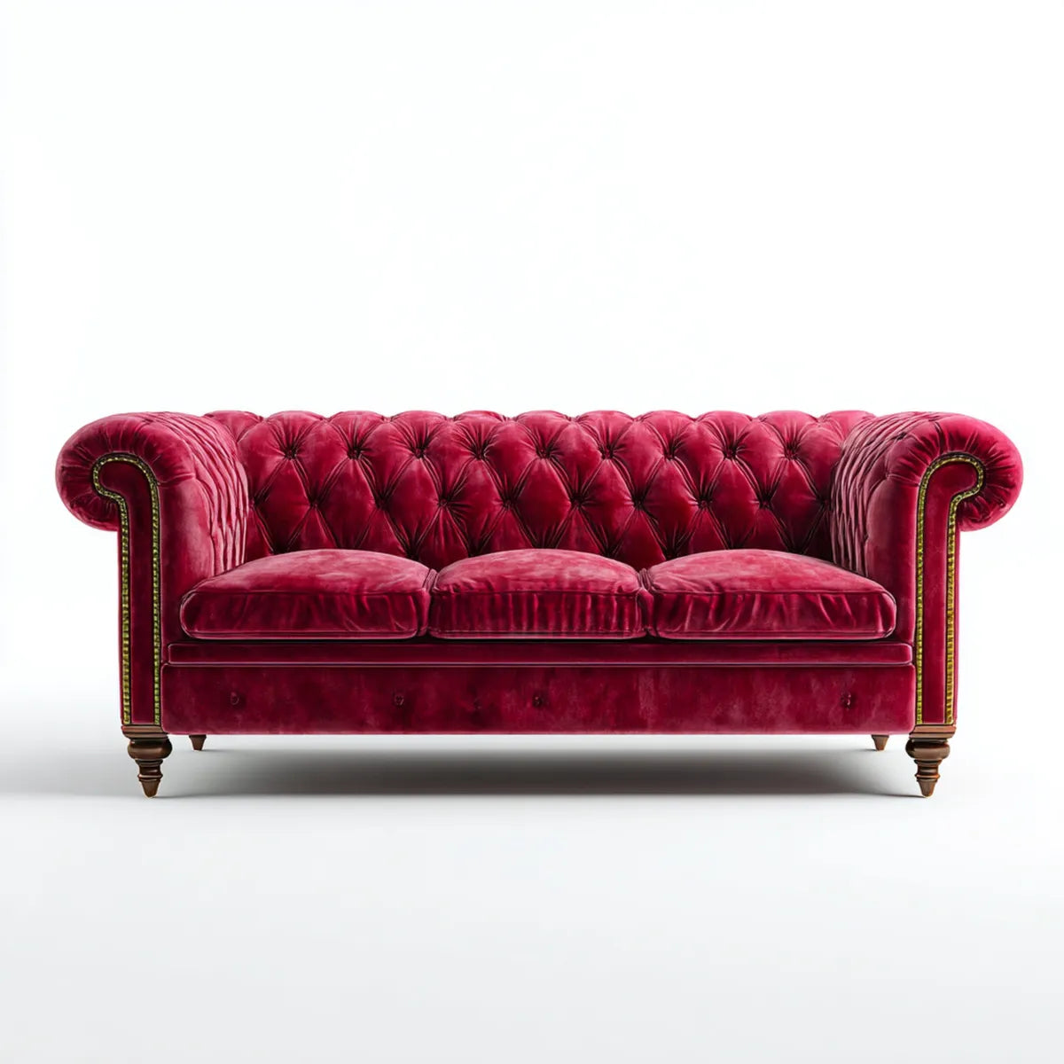 Divano Chesterfield 3 posti bordeaux in velluto di poliestere 220 x 95 x 78 cm