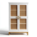 Credenza alta bianca e naturale 100 x 40 x 180 cm in MDF e rattan rettangolare