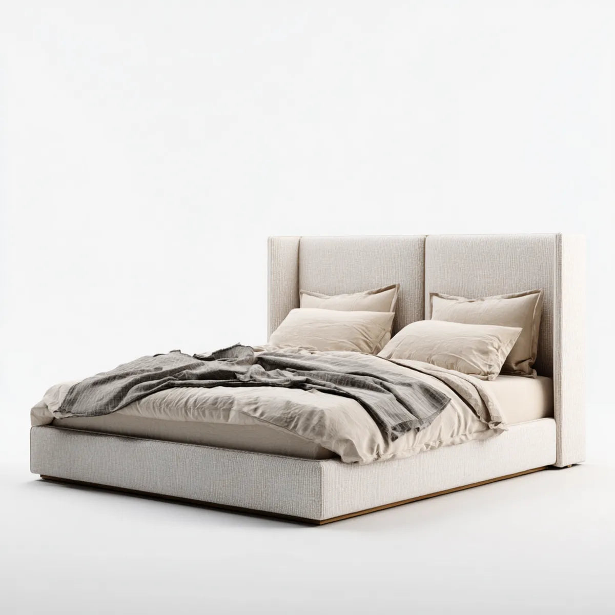 Letto matrimoniale imbottito beige 160 x 200 cm in poliestere rettangolare con testiera alta