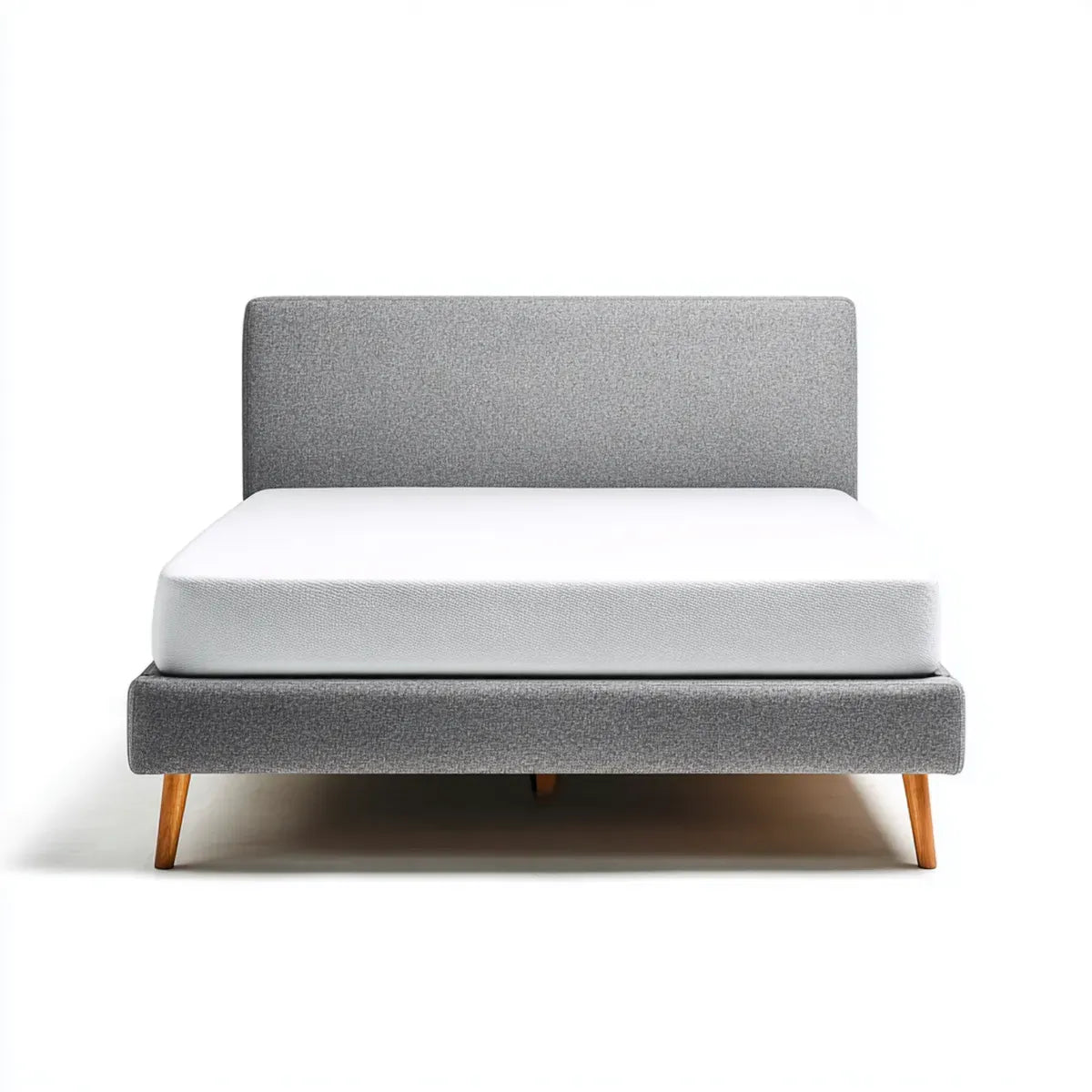 Letto matrimoniale imbottito grigio 160 x 200 cm in poliestere con gambe in legno massello rettangolare