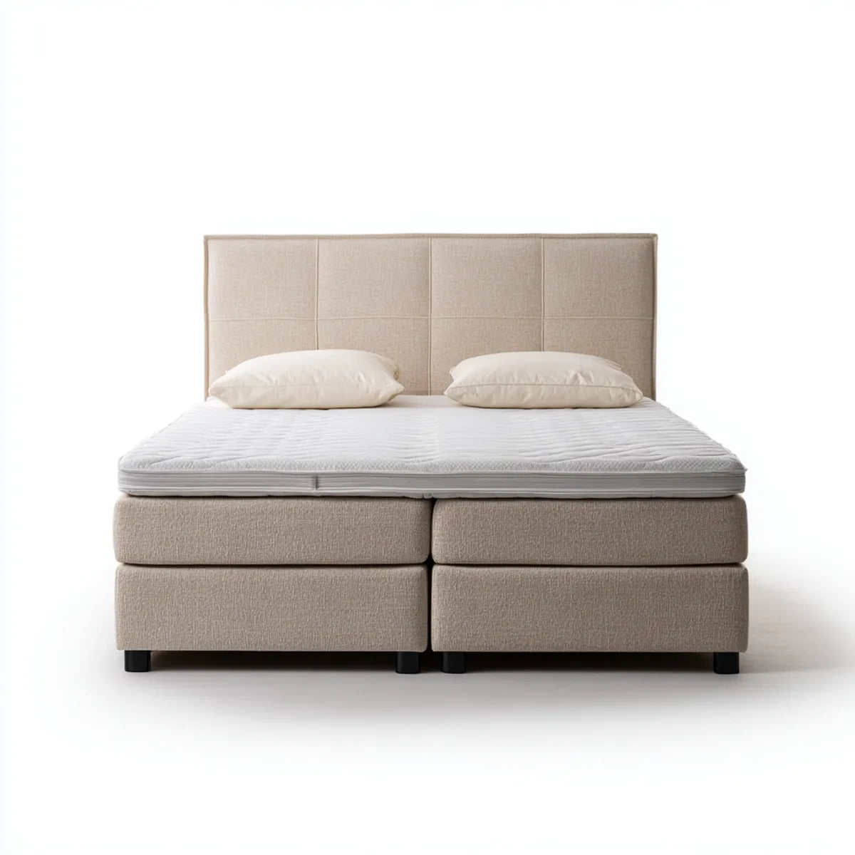 Letto matrimoniale continentale beige 180 x 200 cm in poliestere con testiera rettangolare imbottita