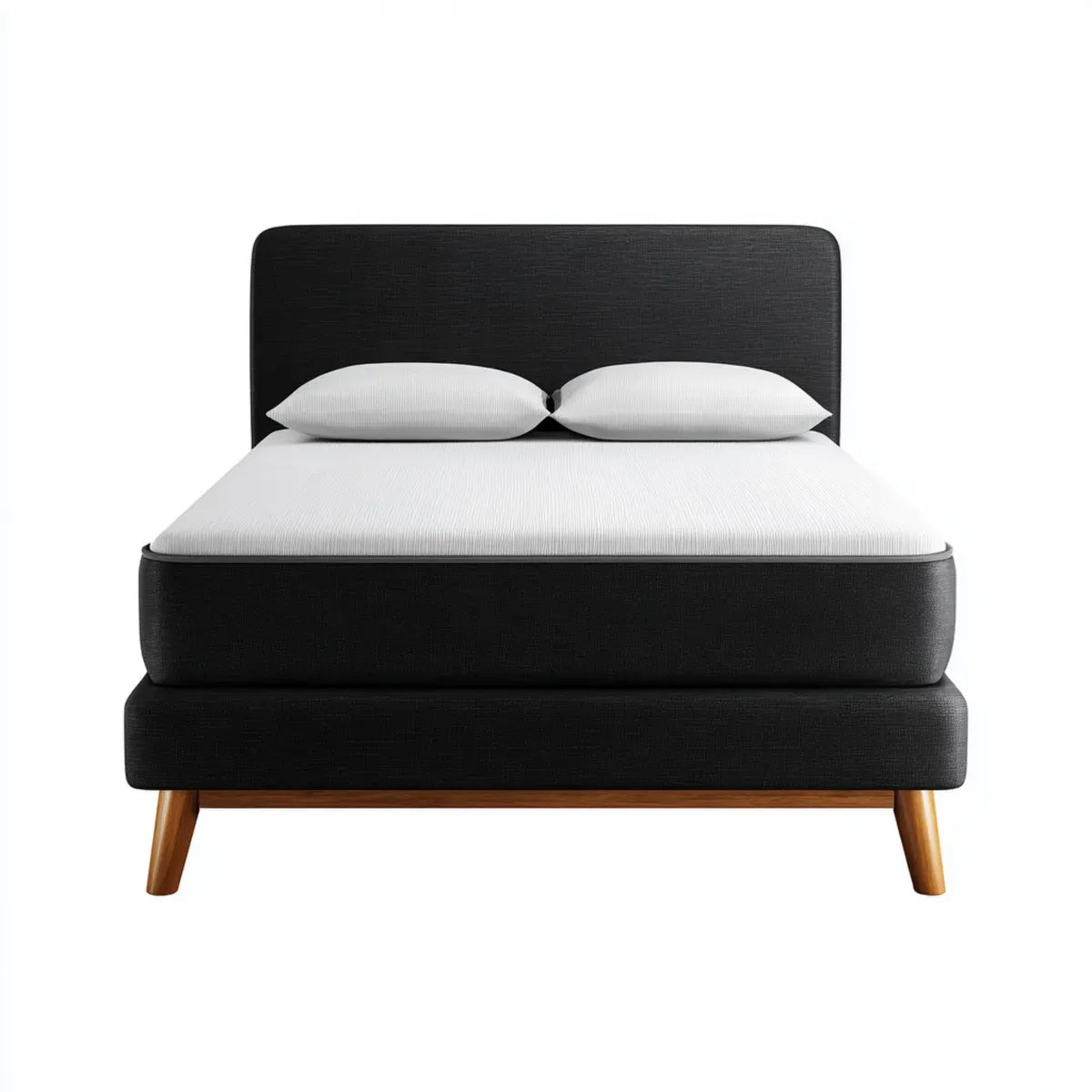 Letto matrimoniale imbottito nero 160 x 200 cm in poliestere con struttura rettangolare e gambe in legno massello