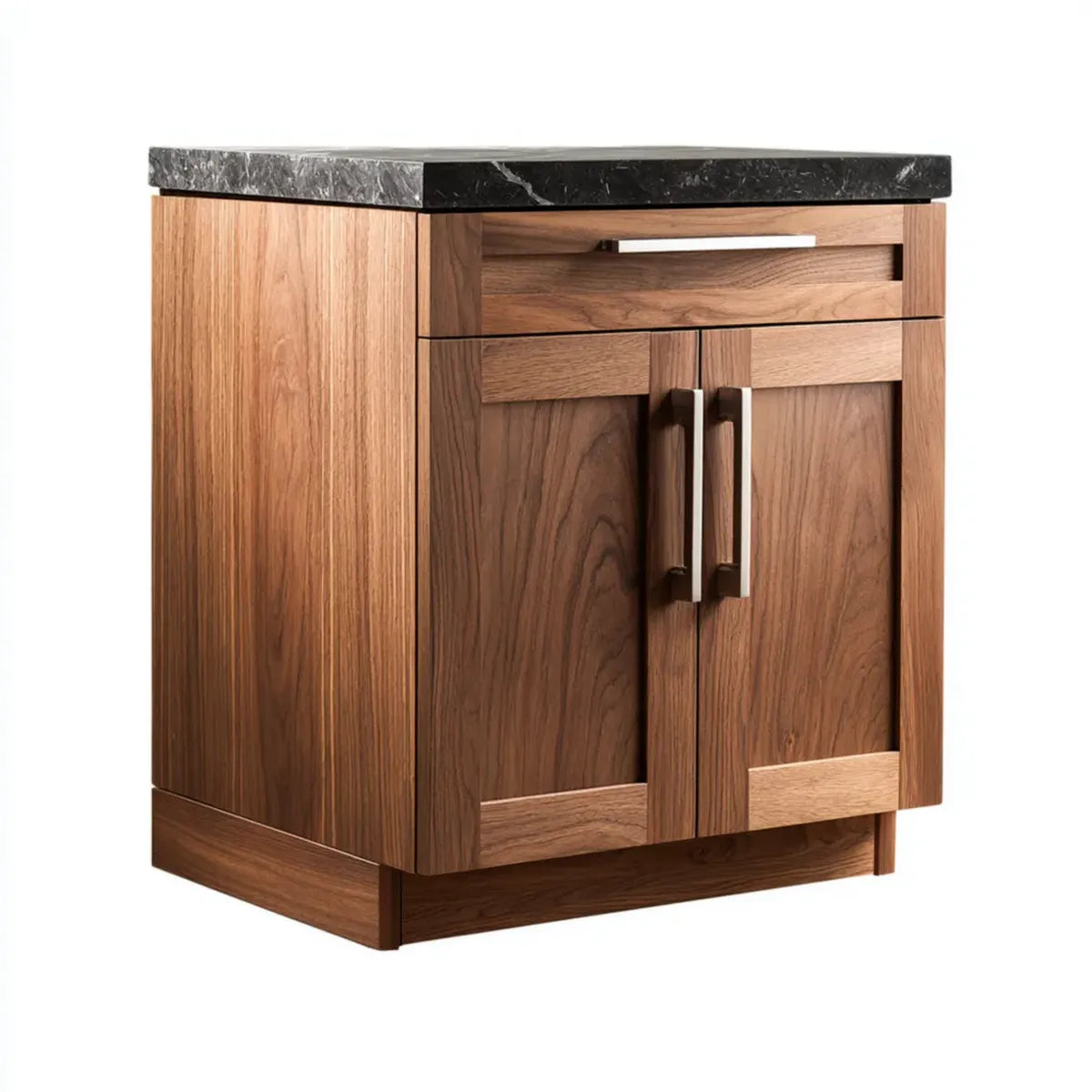 Credenza da sala da pranzo marrone 90 x 45 x 90 cm in noce massello con piano in marmo nero rettangolare