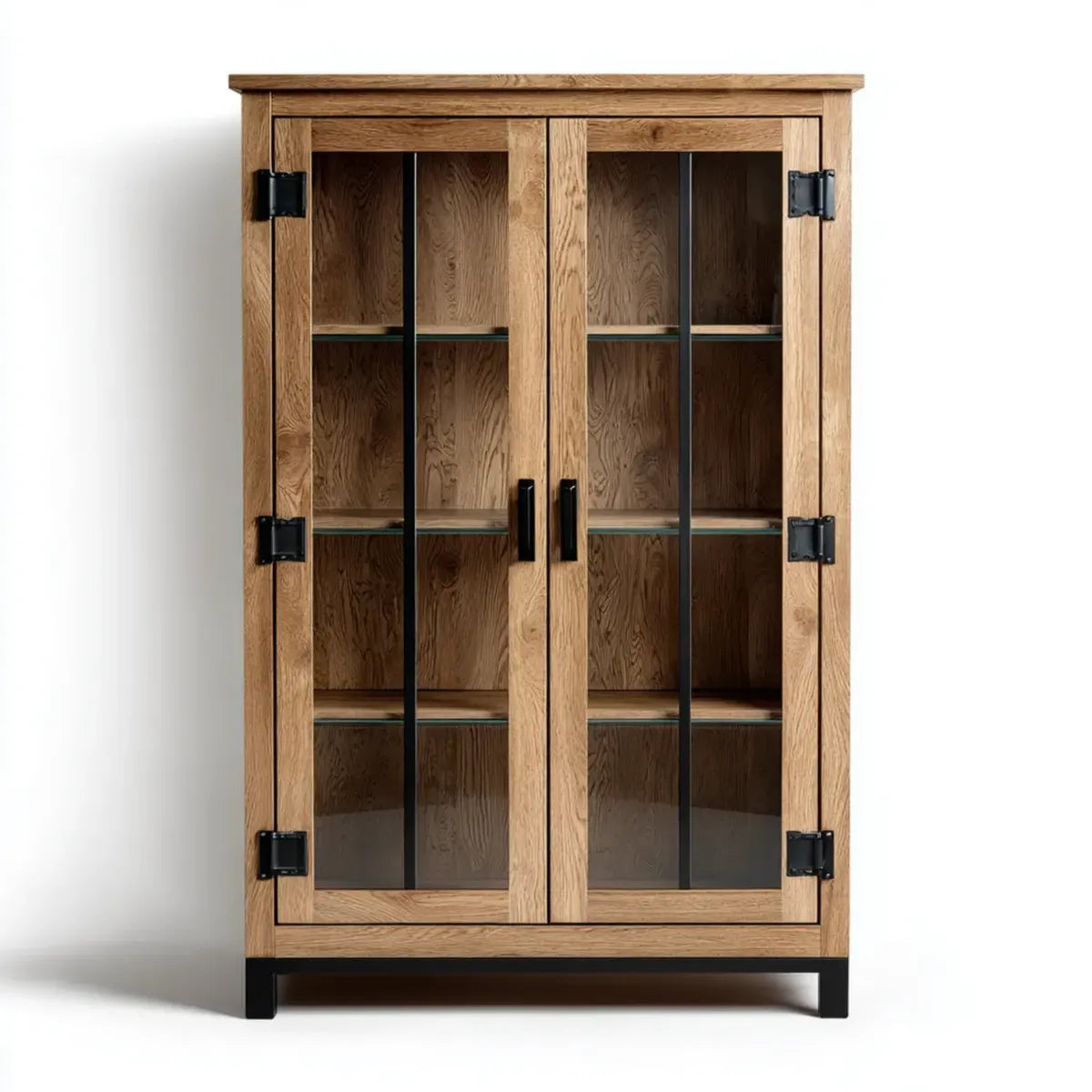Vetrina da soggiorno a 2 ante in rovere naturale e vetro trasparente 100 x 40 x 190 cm