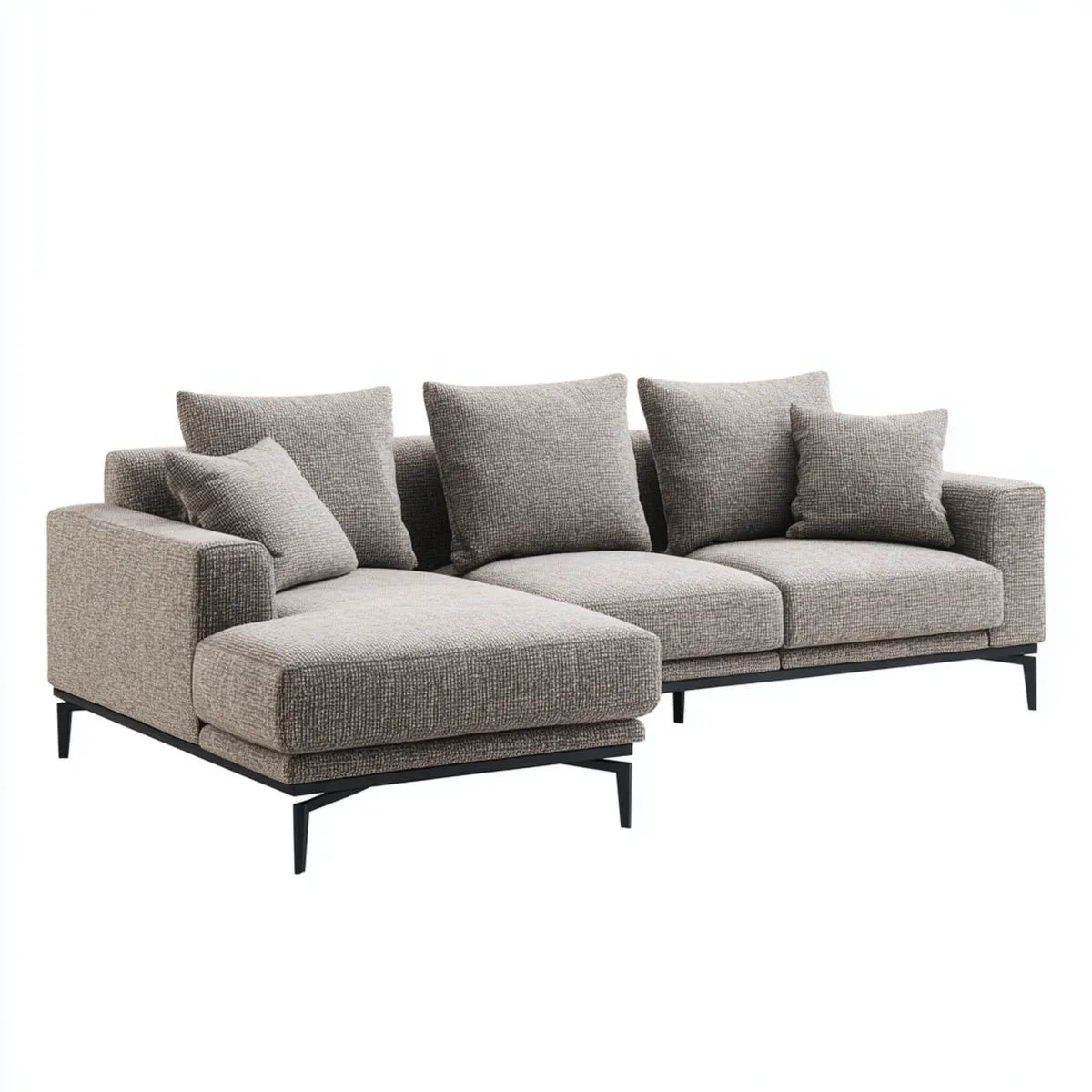 Divano angolare 3 posti con chaise longue sinistra grigio in poliestere 260 x 160 x 85 cm