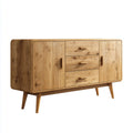 Credenza 2 ante con 3 cassetti rovere naturale 160 x 40 x 85 cm in legno massello rettangolare