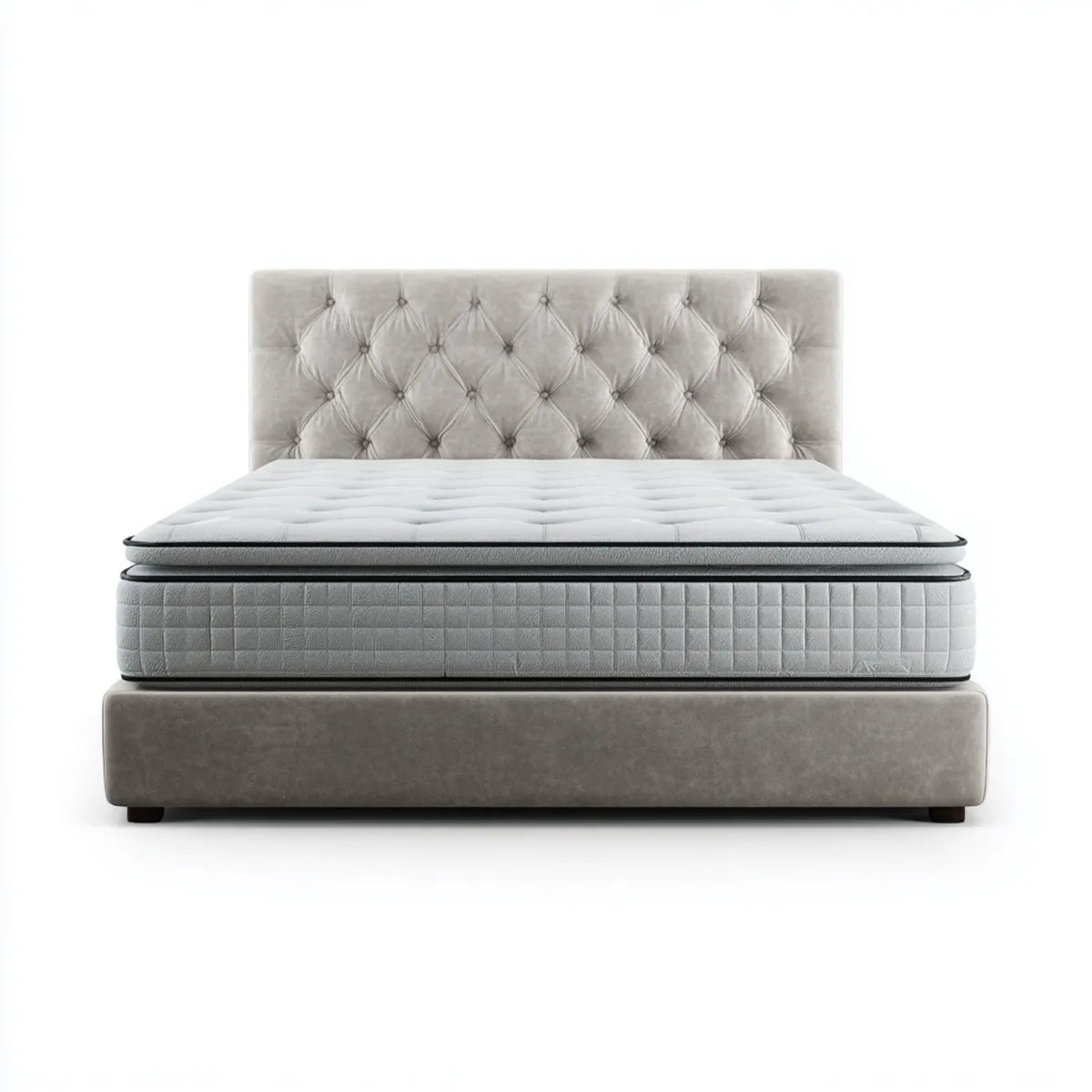 Letto matrimoniale con materasso grigio 160 x 200 cm in velluto di poliestere rettangolare
