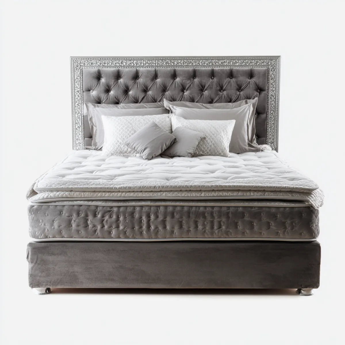 Letto matrimoniale imbottito grigio 180 x 200 cm in poliestere rettangolare con testiera capitonné