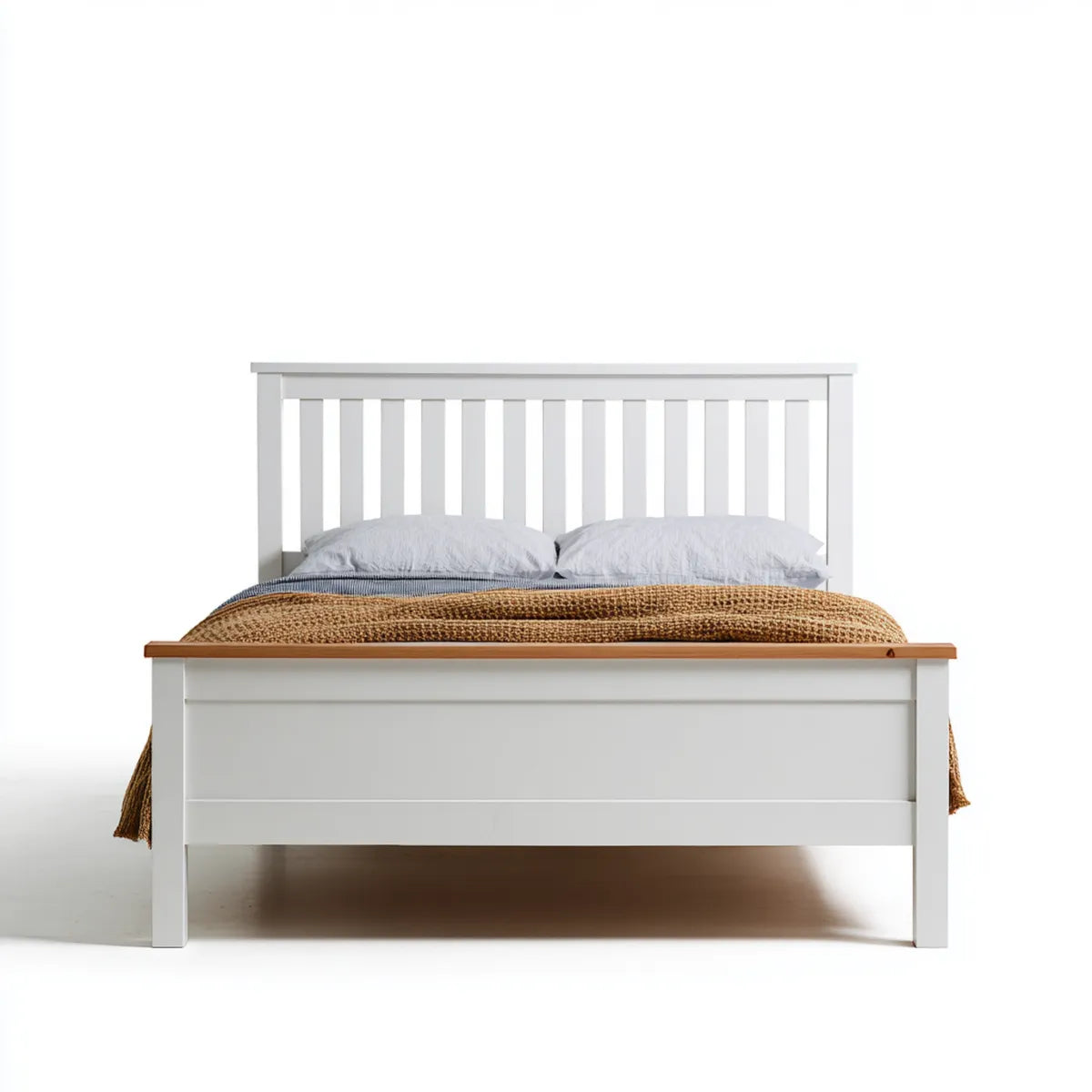 Letto matrimoniale bianco 160 x 200 cm in pino massello e MDF rettangolare con testiera a doghe