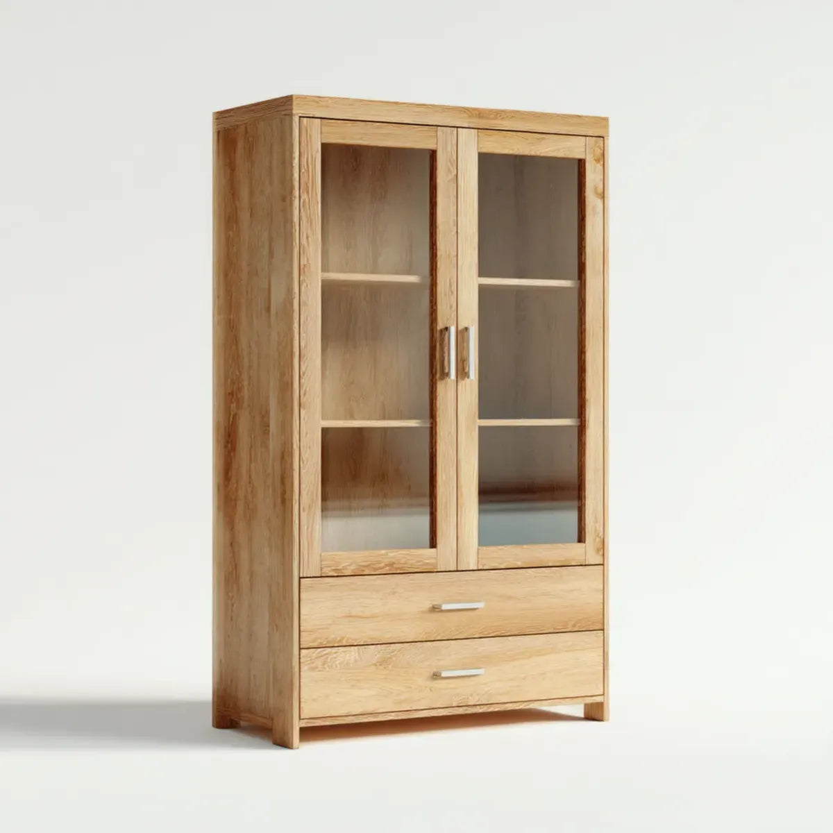 Vetrina da soggiorno a 2 ante in vetro rovere naturale rettangolare 90 x 40 x 180 cm